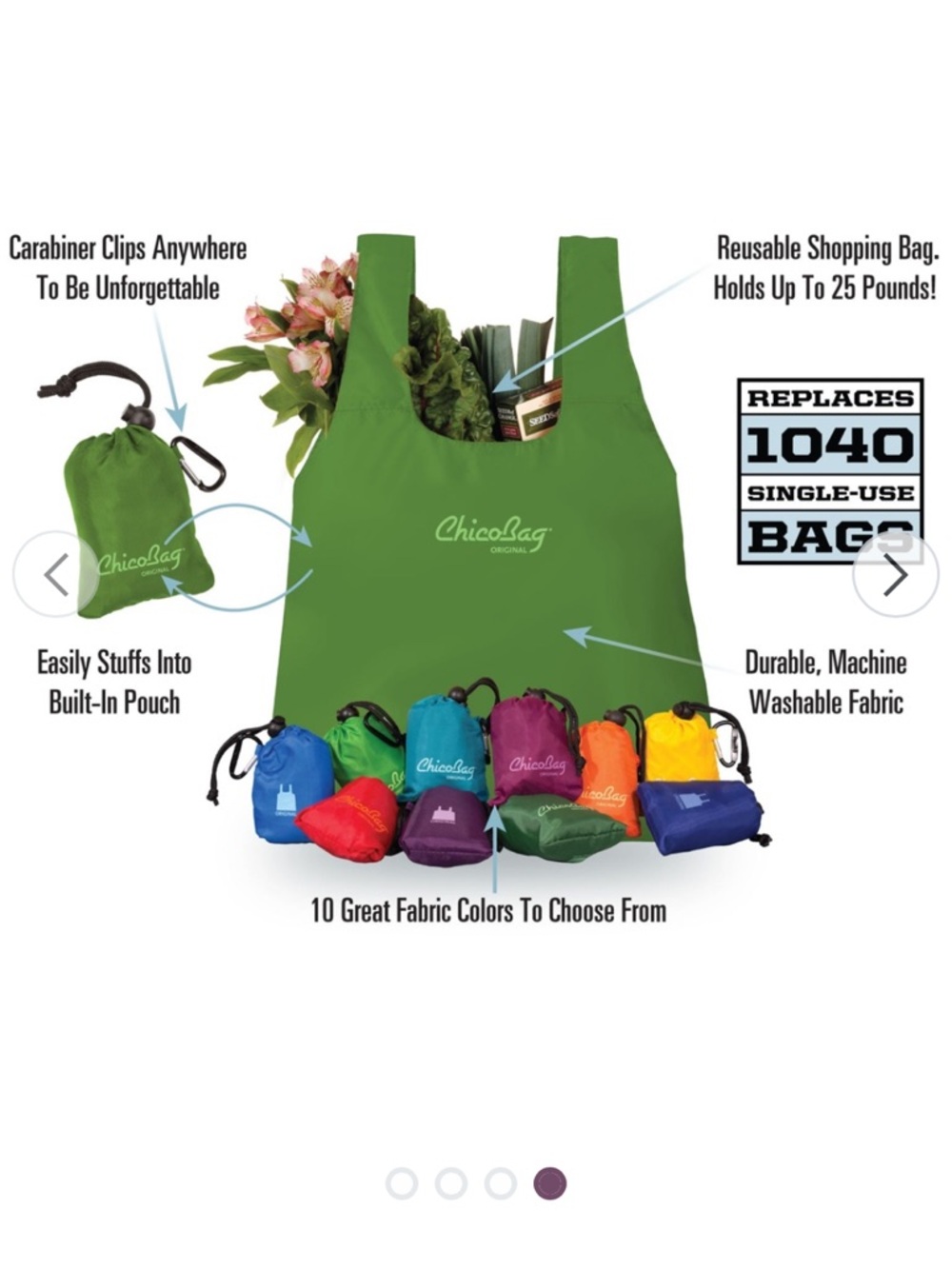 Chico Bag x The Getty Center Set of 2 Reusable Tote Bags w/Carabiners - Picture 7 of 7
